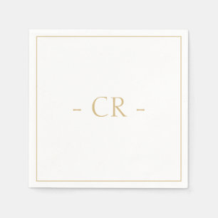 Golden Taupe & White Couple Initials Monogram Napkins