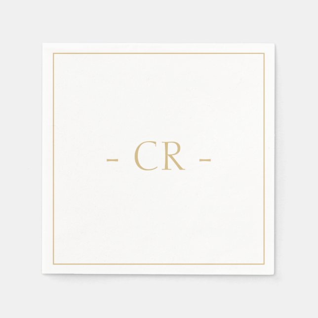 Golden Taupe & White Couple Initials Monogram Napkins (Front)