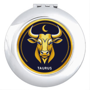 Golden Taurus Bull In Cosmic Zodiac Circle Compact Mirror