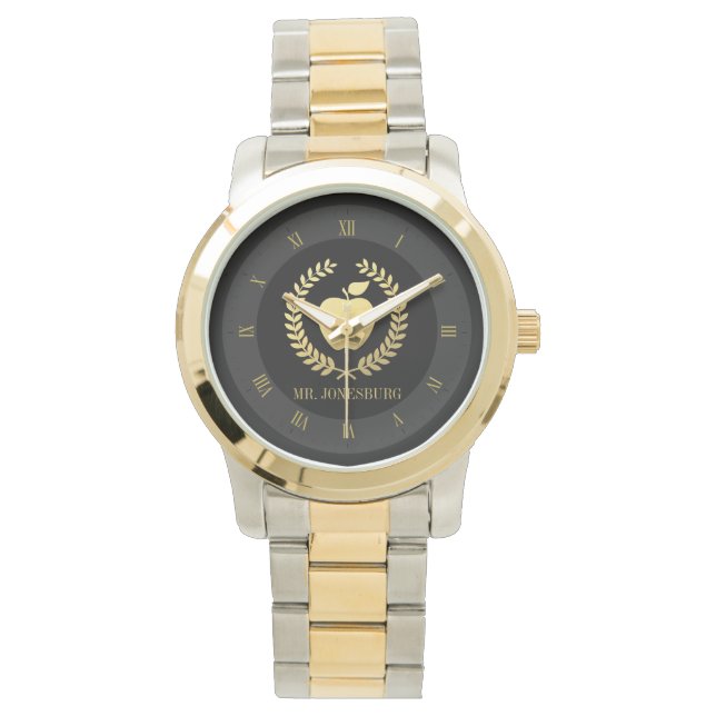 Golden Teacher Apple Faux Gold Custom Name Watch (Front)