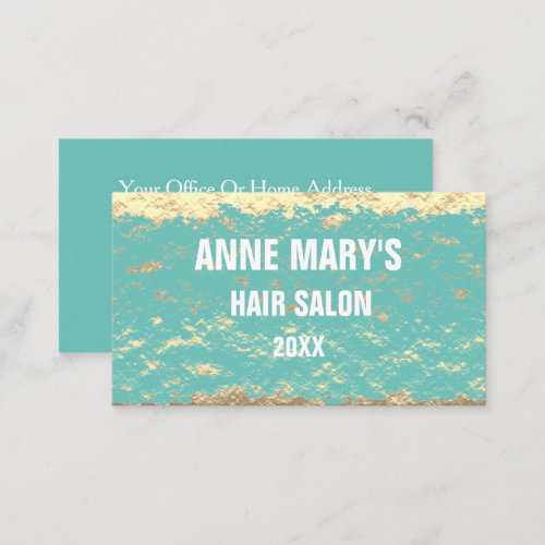 Golden Teal Blue White Hair Salon Glittery Pattern Business Card