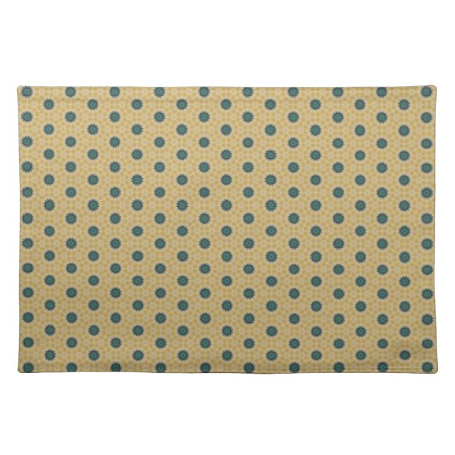 Golden Teal Medallion Tile Pattern Cloth Placemat (Front)
