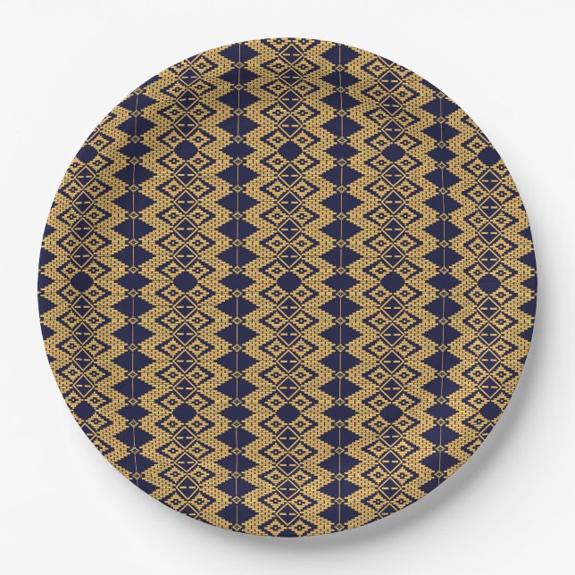 Golden Tebeb Weave Pattern Paper Plates (Front)