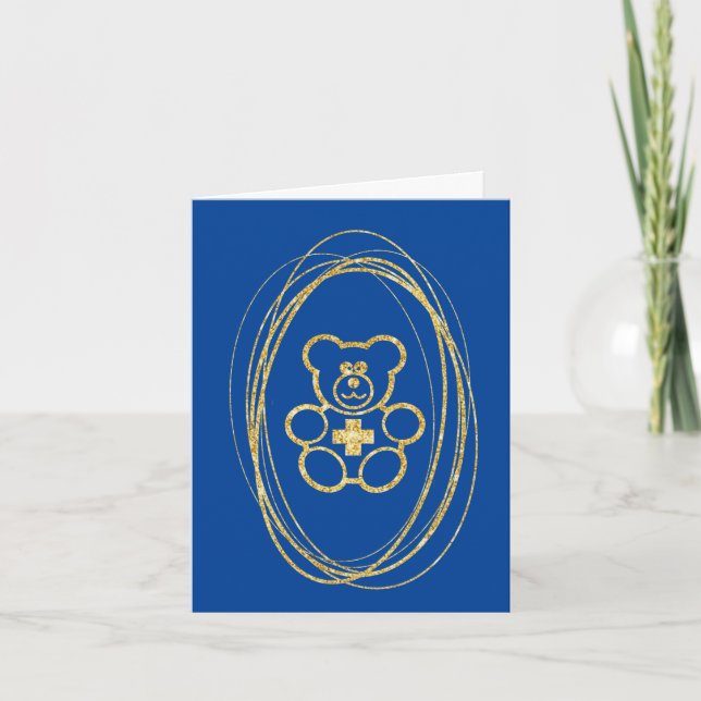 Golden Teddy Bear Outline Germ Free Hug Card (Front)