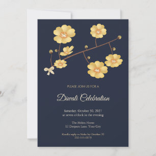 Golden Temple Tree Navy Diwali Party Invitation