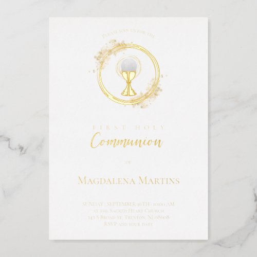 Golden text and design First Communion Foil Invitation