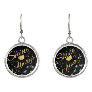Golden Text Solar System Design Earrings