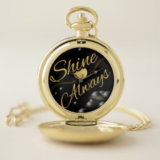 Golden Text Solar System Design Pocket Watch