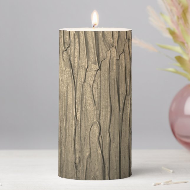 Golden Textured Look Pillar Candle (In Situ)