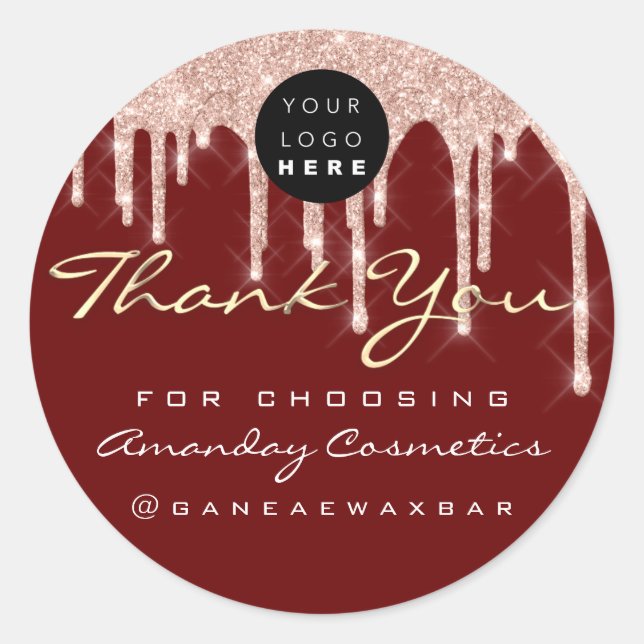 Golden Thank You For Choosing Logo Rose Burgundy Classic Round Sticker (Front)