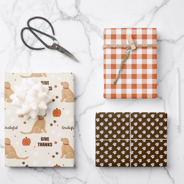Golden Thanks Set of 3 Gift Wrap (Front)