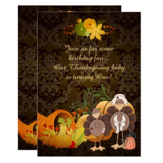 Golden Thanksgiving Turkey Girl's 1st Birthday Invitation