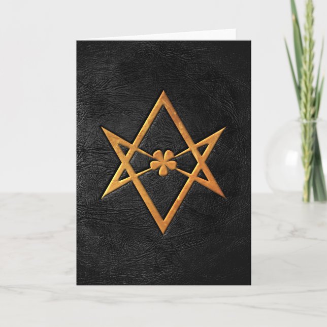 Golden Thelemic Unicursal Hexagram Black Leather Card (Front)
