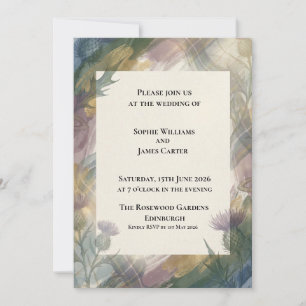 Golden Thistle Tartan Plaid Scottish Wedding Invitation