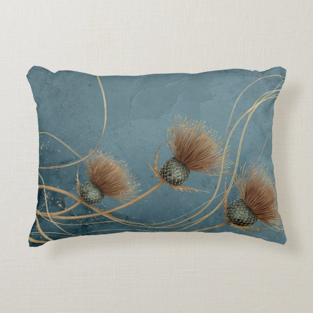 Golden Thistle Teal Blue Texture Elegance Accent Pillow (Front)