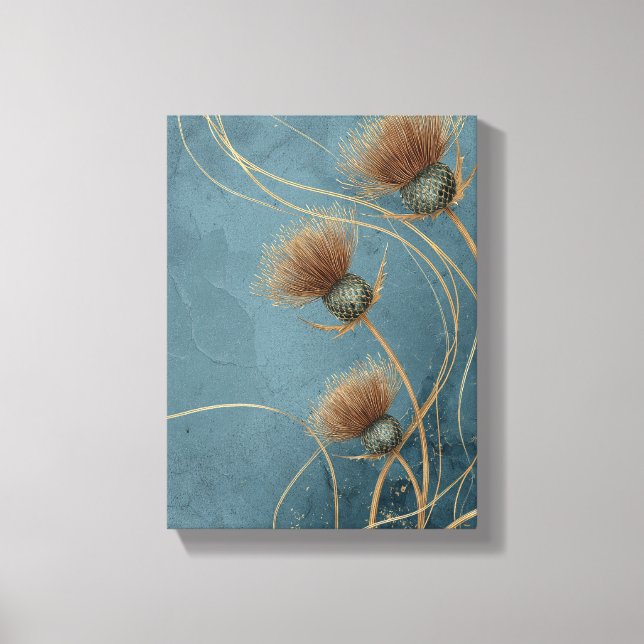 Golden Thistle Teal Blue Texture Elegance Canvas Print (Front)