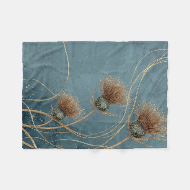 Golden Thistle Teal Blue Texture Elegance Fleece Blanket (Front (Horizontal))