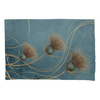 Golden Thistle Teal Blue Texture Elegance Pillow Case