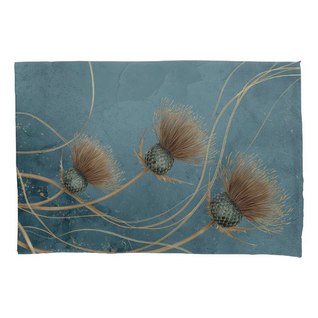 Golden Thistle Teal Blue Texture Elegance Pillow Case (Front)