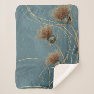 Golden Thistle Teal Blue Texture Elegance Sherpa Blanket