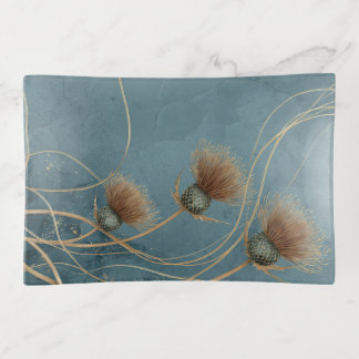 Golden Thistle Teal Blue Texture Elegance Trinket Tray