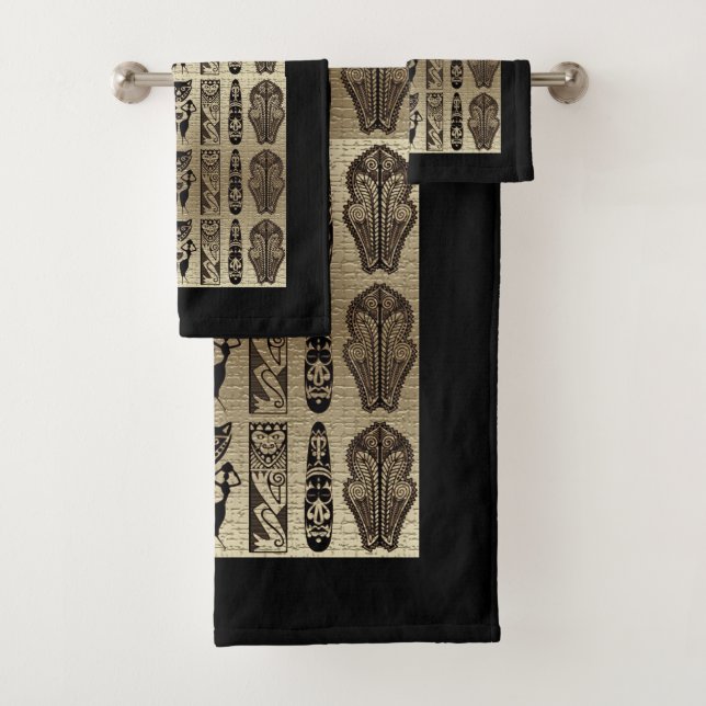 Golden Threads of Tradition • Afrocentric Black &  Bath Towel Set (Insitu)