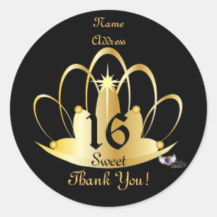 Golden Tiara Sweet, 16 Sticker-Customize Classic Round Sticker