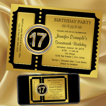Golden Ticket 17th Birthday Party Invitation by Champagne_N_Caviar at Zazzle
