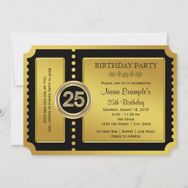 Golden Ticket 25th Birthday Party Invitation (Front)