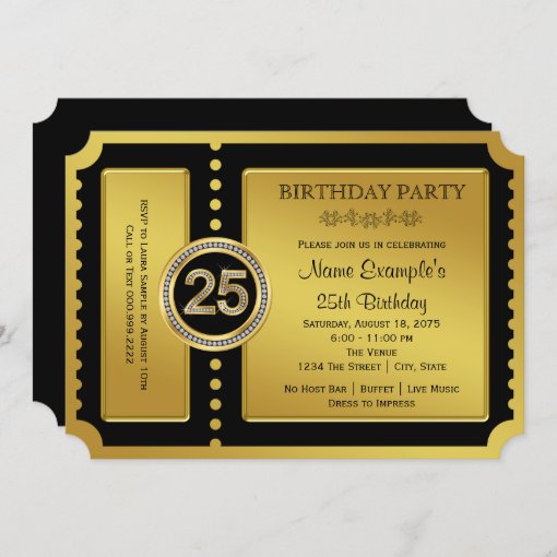 Golden Ticket 25th Birthday Party Invitation | Zazzle