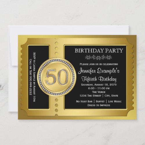Golden Ticket 50th Birthday Party Invitation