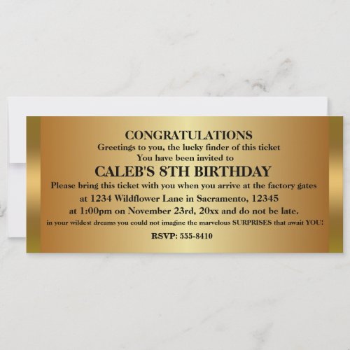 GOLDEN TICKET Birthday Party Event Invitation