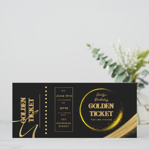 Golden Ticket Black and Gold Invitation Flat Card