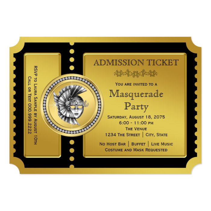 Golden Ticket Black and Gold Masquerade Party Card Zazzle