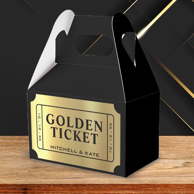 Golden Ticket Black & Gold Wedding Favor Boxes (Creator Uploaded)