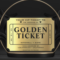 Golden Ticket Black & Gold Wedding Invitation