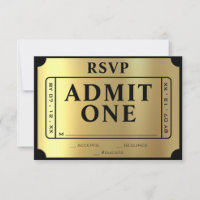 Golden Ticket Black & Gold Wedding RSVP