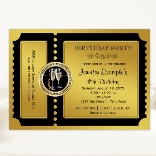 Golden Ticket Champagne Birthday Party Invitation