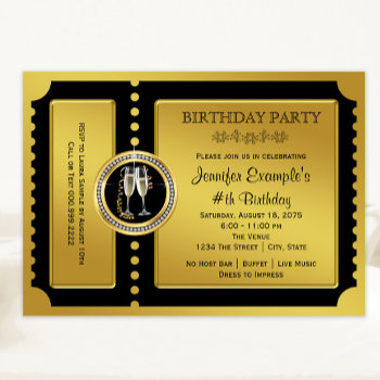 Golden Ticket Champagne Birthday Party Invitation by Champagne_N_Caviar at Zazzle