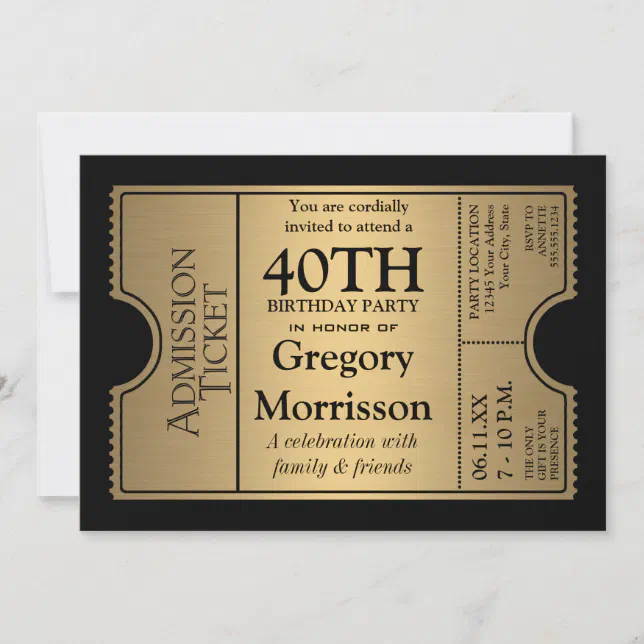 Golden Ticket Style 40th Birthday Party Invite | Zazzle