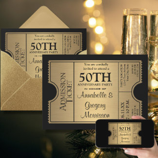 Golden Ticket Style 50th Wedding Anniversary Party Invitation