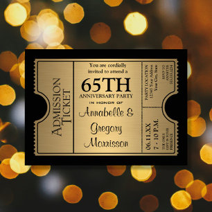 Golden Ticket Style 65th Wedding Anniversary Party Invitation