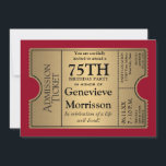 Golden Ticket Style 75th Birthday Party Invite<br><div class="desc">COLOR PALETTE: white and gold metallic look DESIGN COLLECTION: 75th birthday for your favorite grandfather, grandmother, mother, father, aunt or uncle on reaching this milestone age. This modern, Hollywood premier style, elegant movie ticket stub party invitation is perfect for your celebration of any kind. The typography style layout is especially...</div>