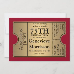 Golden Ticket Style 75th Birthday Party Invite