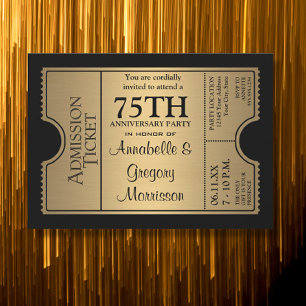 Golden Ticket Style 75th Wedding Anniversary Party Invitation