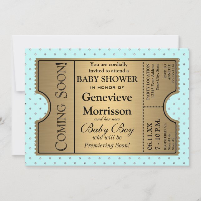Golden Ticket Style Baby Boy Shower Party Invite (Front)