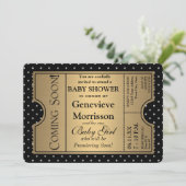 Golden Ticket Style Black Gold Girl Baby Shower Invitation (Standing Front)