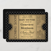 Golden Ticket Style Black Gold Girl Baby Shower Invitation (Front/Back)
