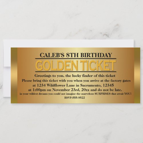 GOLDEN TICKET TYPE Birthday Party Event Invitation