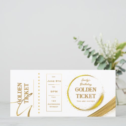 Golden Ticket White and Gold Invitation Flat Card